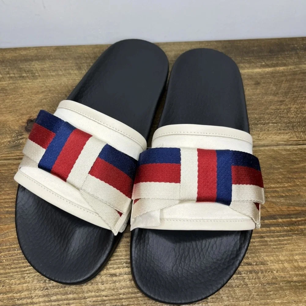 GUCCI SATIN WEB SYLVIE BOW SLIDES 40/10 Women’s New With Box
100% AUTHENTIC - Picture 1 of 8